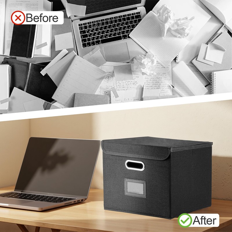 Hleelomi Collapsible File Box with Lid & Plastic Slide -