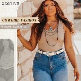 XZQTIVE Women Western Belt For Cowgirl Cowboy Pants Jeans With West Carved Floral Design