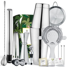 Homestia Boston Shaker Set Mixology Bartender Kits Bar Tool Set, Stainless Steel Martini Shaker Set, 12 Pcs Cocktail Bartending Kits Barware Bartender Sets for Home Bar Party (Silver)