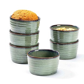 Ceramic 8 OZ Ramekins Oven Safe, Creme Brulee Ramekins Set of 6, Porcelain Souffle Ramekins for Baking, Stackable Dessert Ramekins Bowls, Reactive Glaze Pudding Cups (Green)