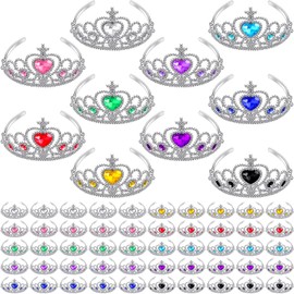 Bonuci 60 Pack Kids Tiara Crown Set Dress up Costume Party Accessories Princess Crown with Heart Stones Princess Tiara Plastic Crown for Little Girls Women Toddler Birthday Party Favors