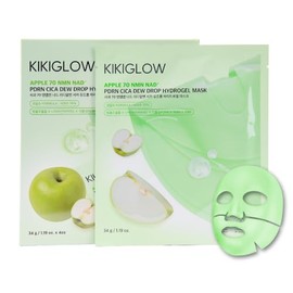 Apple 70 NMN NAD PDRN - Máscara de hidrogel de gota de rocío de cica 1.19 oz (34 g) / 4ea - Mascarilla de hidrogel coreano que cambia de color para ca