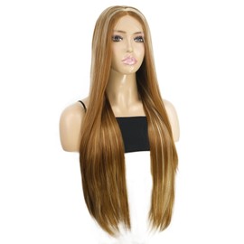 onemily 30 Inch Honey Blonde HD Lace Front Wigs Long Straight Highlights Wigs Glueless 13x3 Synthetic Lace Front Wig for Women
