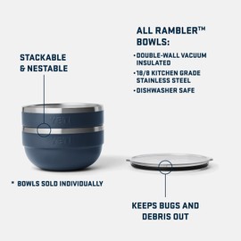 YETI Rambler Bowls, Vacuum Insulated, Stackable and Nestable Stainless Steel Bowl with Lid, 2 Quart, White