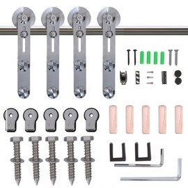 CCJH 11FT Stainless Steel Sliding Double Barn Door Hardware Track Kit Heavy Duty Simple Install(Round Shape Hanger)
