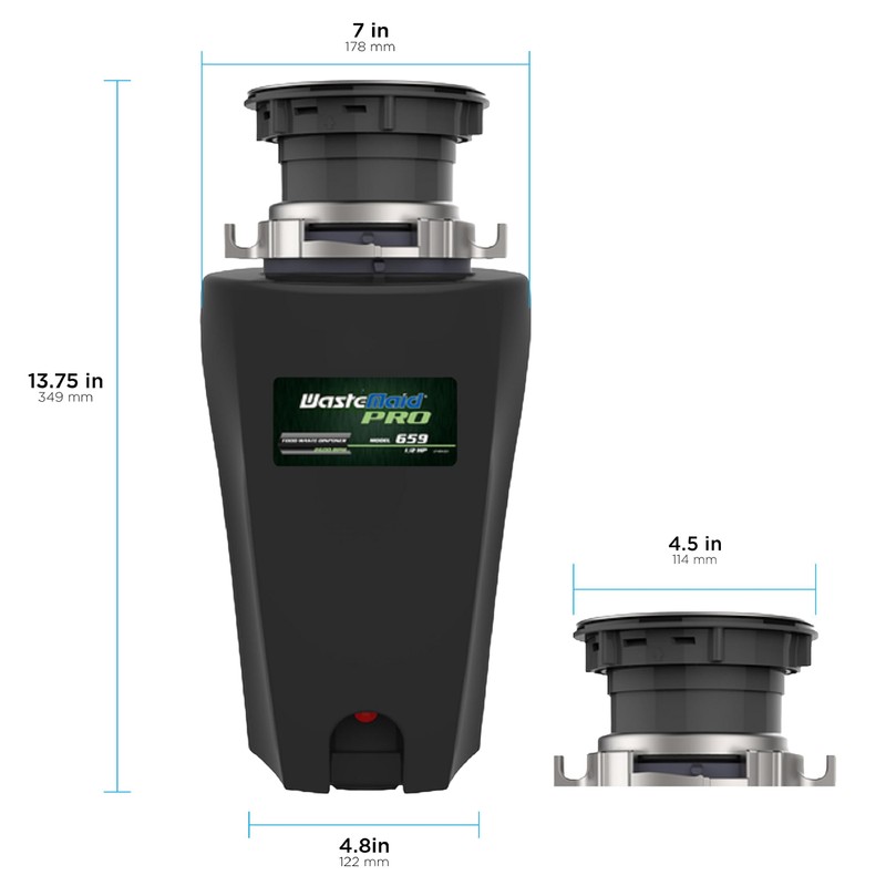 WASTEMAID 10-US-WMP-659 Pro Anti-Jam Garbage Disposer, 1/2 HP, Black