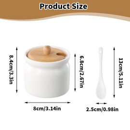 FESSOSKO Sugar Bowl with Lid, Ceramic Sugar Bowl with Spoon, Salt Jar with Lid and Spoon, for Tea, Sugar, Salt and Spices, 180 ml, White