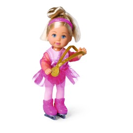 Evi Love Ice Skating Figure Skater Toy Doll in Pink Costume with Ice Skates, Medal, Hairband, 12 cm, Age 3 and Above, Pink