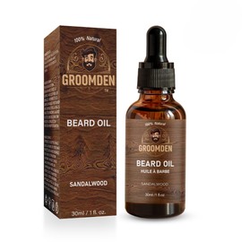 GROOMDEN 100% Natural Beard Oil for Men – Jojoba, Olive, Rosemary & Moroccan Oils with Sandalwood Scent – Nourishing & Hydrating Beard Care.