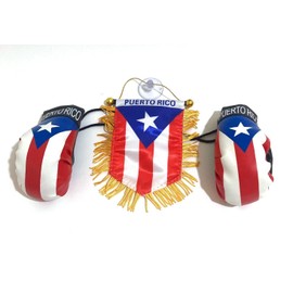 Puerto Rico window hanging car flag and boxing glove set car accessories combo pack