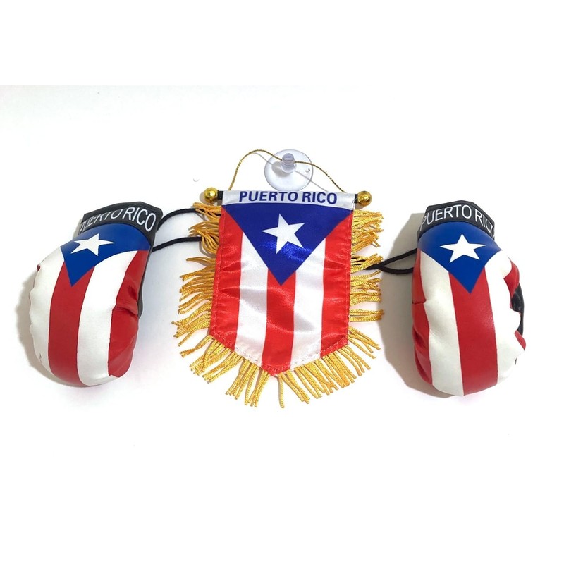 Puerto Rico window hanging car flag and boxing glove set