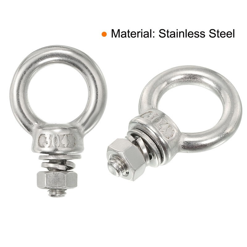 sourcing map M6 1/4"x0.47" Stainless Steel Eye Bolts Threaded Screw