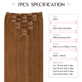 MAXITA Hair Extensions Clip in Human Hair, 7PCS 120g Olive Auburn 22 Inch,Clip in Hair Extensions Real Human Hair Extensions Natural Straight Hair for Women