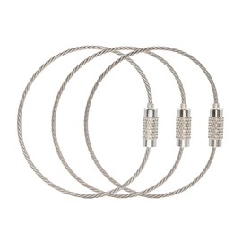 711L - Paquete de 3 lazos de utilidad de acero inoxidable de 1,5 mm, 5.9 pulgadas, llavero de cable de metal para herramientas EDC, 1,5 mm, plateado