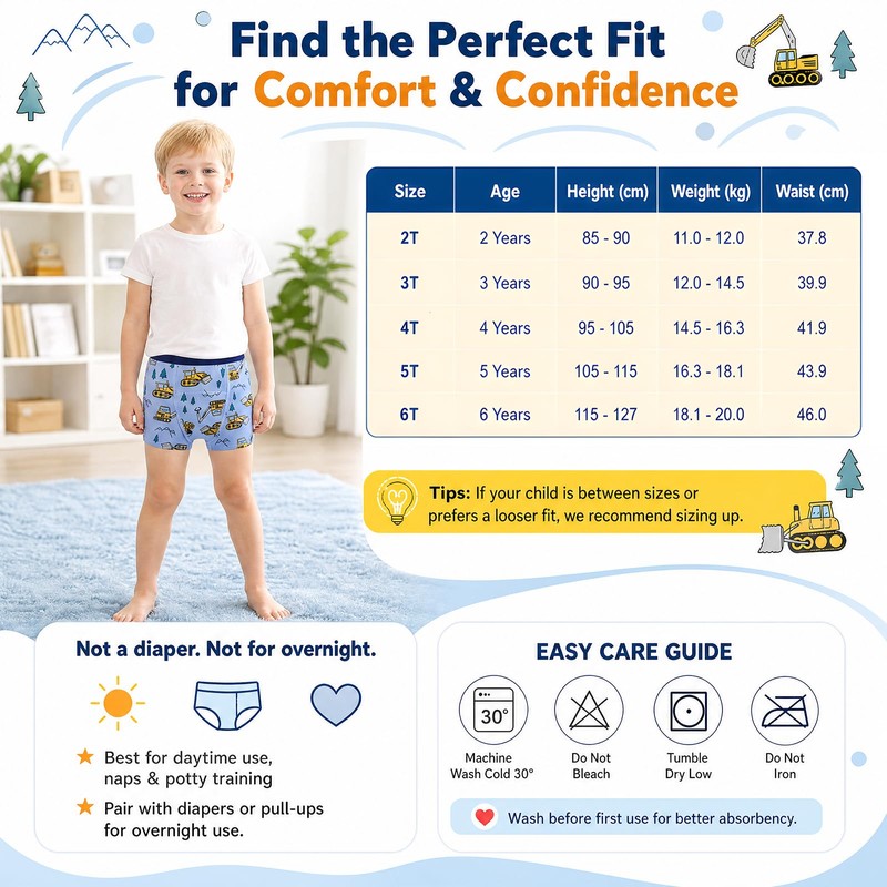 FLYISH DIRECT Reusable Cotton Potty Training Pants, Boxer Style, 5