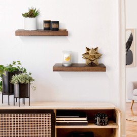 Under.Stated Floating Shelves, Wall Hanging Shelf Set, Rustic for Bedroom Living Room Kitchen Bathroom Décor, Set of 2 (Brown 16 inch)…