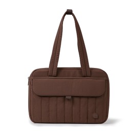 AJI Laptop Tote Bag for Women, Water-Resistant 15.6Inch Laptop Tote Bag with Zipper&Multi Pockets,Lightweight Casual Shoulder Bag with Luggage Trolley Strap for Work/Travel/College/Daily,Caramel Brown