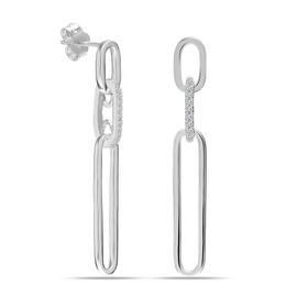 Charmsy 925 Sterling Silver Paperclip Link Chain Liner Drop Dangle Earrings for Women and Teens | Lightweight Italian Design Cubic Zirconia Three Link Earring 36 MM