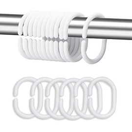 24 Pack Plastic Shower Curtain Rings White – Durable C-Type Hooks for Bathroom, Shower or Window Rod – Easy Fit, Rust-Free & Lightweight