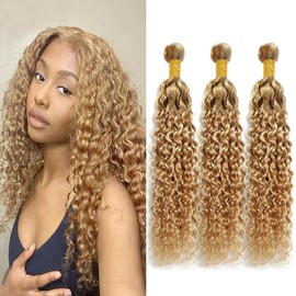 Giginger P27/613 Blonde Jerry Curly Human Hair Bundles 18 20 22 Inch Highlight Honey Blonde Jerry Curly Bundles Weave Bundles Human Hair 27/613 Human Hair Bundles