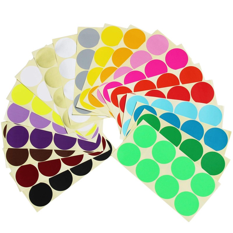 800 Count Large Round Dot Stickers Color Coding Labels, 50mm