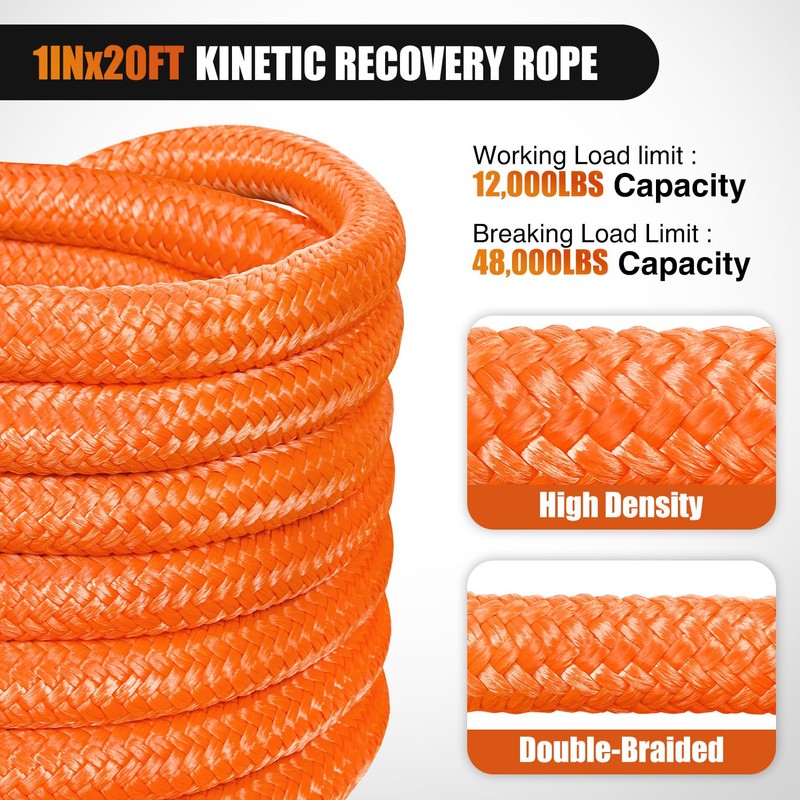 Nilight Kinetic Recovery Tow Rope Kit with 2 Soft Shackle