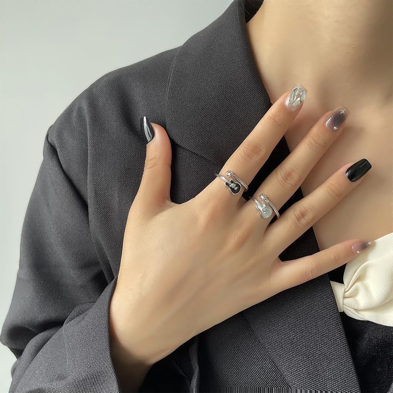 AREUM Guitar Ring, White, Black, Set of 2, Guitar Ring,