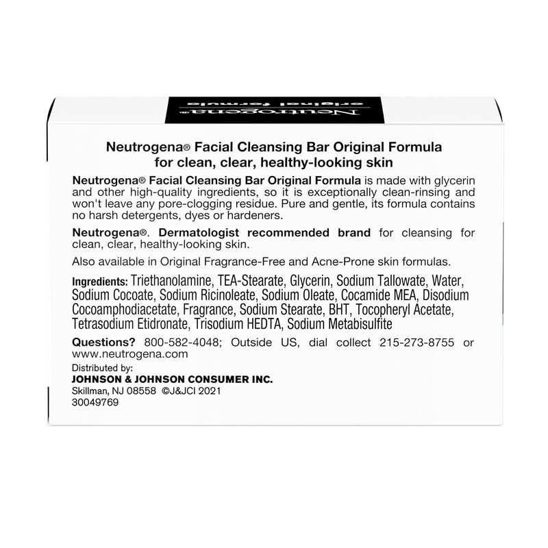 Neutrogena Original Amber Bar Facial Cleansing Bar with Glycerin, Clean-Rinsing,