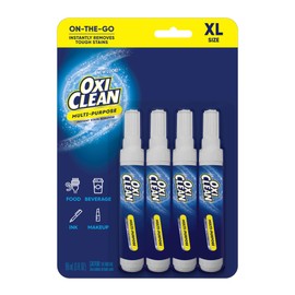 OxiClean Stain Remover Pen for Clothes (4 Pack) - Instant Spot Cleaning for All Laundry Stains: Blood, Food, Drinks, Dirt, Ink, Makeup - Bleach-FREE & Travel-Friendly (2x More Quantity)