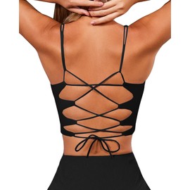 XUNYU Strappy Sports Bras for Women High Support Longline Workout Tops Built in Bra Cross Yoga Crop Tank Top Padded