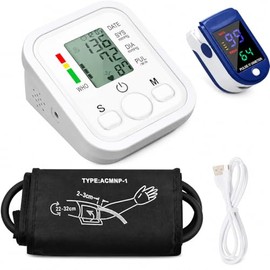 FARMADAR Monitor de Presion Arterial para Brazo con Pantalla LED, Baumanómetro Digital con Pantalla, Deteccion Automática y Precisa de la Presión Sanguínea, Multiples tipos de Medicion Y Oximetro de pulso para dedo. USO FACIL PARA TODA LA FAMILIA