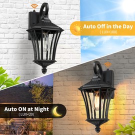 YSN 16'' Dusk to Dawn Outdoor Light Fixture Wall Mount 2-Pack, Porch Lights Weather Resistant Exterior Sconce Light, Waterproof Wall Lantern for Porch, Garage, Backyard, Walkway, E26 Socket, Black