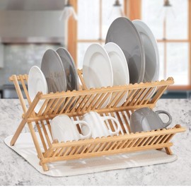 iDesign InterDesign Collapsible Bamboo Drying Natural Formbu Dish Rack