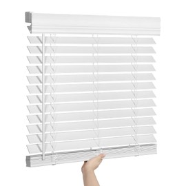 SEEYE 2 Inch Faux Wood Blinds for Indoor Windows with Crown Valance, Cordless Room Darkening Window Blind, 31" W x 60" H, Horizontal Wooden Shades for Bedroom, Kitchen, Office, Doors, White