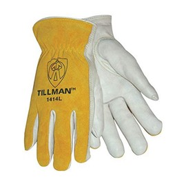 Tillman 1414L 1414 Unlined Cowhide Leather Drivers Glove, Cowhide Leather, Large, White/Yellow (12 Pairs)