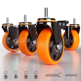 Stem Caster Wheels 3 Inch Heavy Duty Threaded Stem Casters UNC 3/8"-16 x 1 Swivel Casters Set of 4 with Safety Dual Locking Wheel for Furniture and Cart
