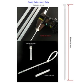 HS Extra Long Heavy Duty Zip Tie Straps (50 Pack) Thick 0.35 Inch Plastic Duct Zip Ties Heavy Duty 200 Pounds Clear,White Large Zip Ties 36 Inch for HVAC,Travel,Packaging,Vessel