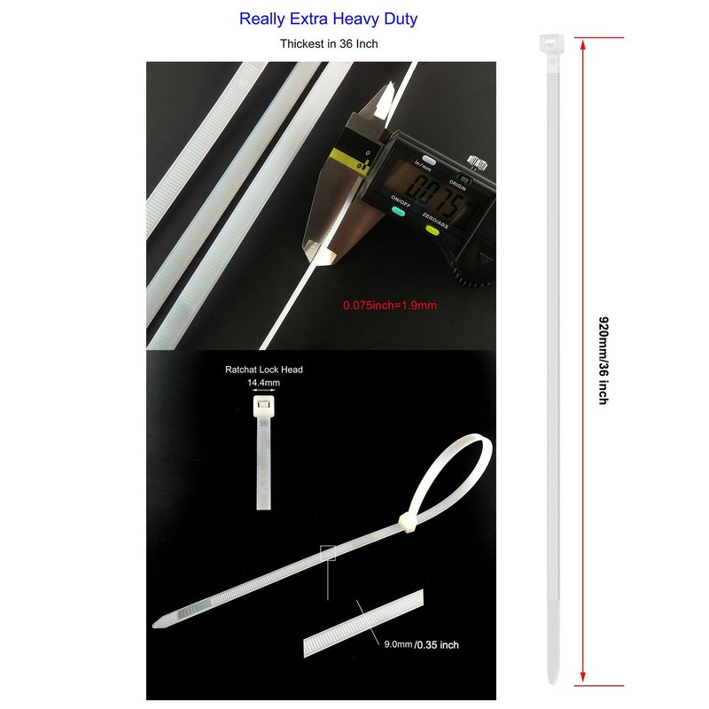 HS Extra Long Heavy Duty Zip Tie Straps (50 Pack)