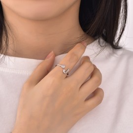 SILVERCUTE Open Ring Silver 925 Women's A-Z Letter Ring 925 Sterling Silver Initial Rings with Zirconia Adjustable Alphabet Rings Women Finger Ring Wedding Rings Fashion Jewellery for Birthday,