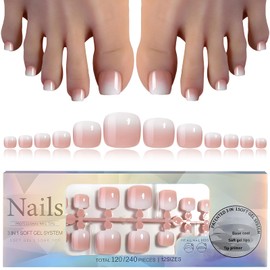 EternalClassic Acrylic Toenails Tips Short Square Toes Nails Press ons 120Pcs Gradient Toe Press on Nails Tips Press on Toe Nails Nude White False Toenails Press ons Ombre Gel X Nail Tips