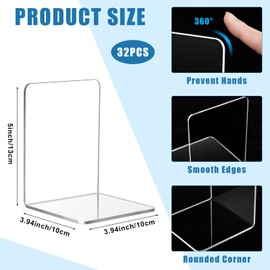 32 Pcs Plastic Book Ends for Shelves Clear Acrylic Bookends Decorative Book Organizer Heavy Duty Book Holder Office Book Stoppers Bookshelf Desktop Decor for Book, Movies, CDs, Video Games