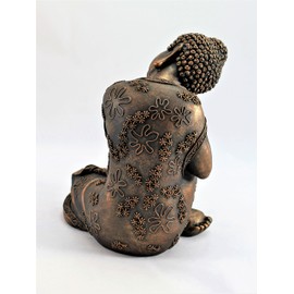 Sitting Buddha Garden Ornament Outdoor Statue Indoor Home Decor Bronzed Effect Figurine Table top Thai Meditating Décor Zen Weather Resistant 25cm Tall