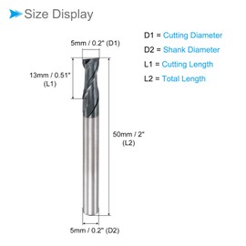 CoCud Square Shank Solid Carbide Router Bit 5mm x 13mm Cutting AlTiN Coated P05 Carbide 2 Flutes CNC Router Bit for Milling Stainless Steel Hardened Steel