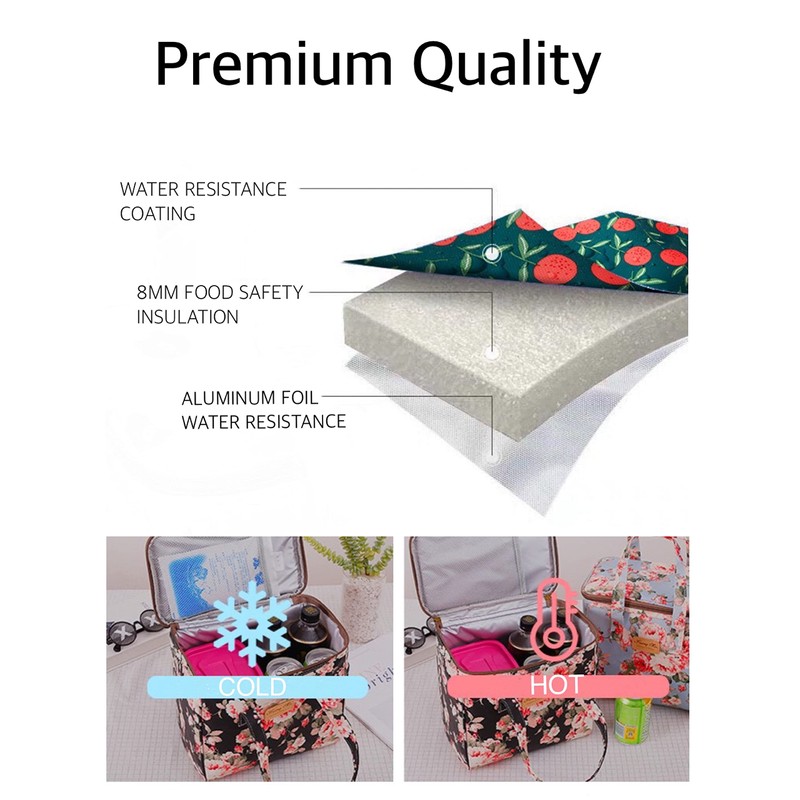 Kwang Min Floral Insulated Lunch Bag for Women,Reusable Lunch Box,Large