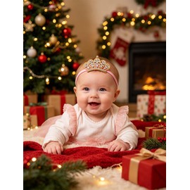 Xansema 2Pcs Cute Baby Girl Crown Headband, Elastic Tiara Newborn Infant Toddlers Hairband Photography Birthday Party Hair Accessories (Silver+Gold)