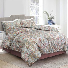 Sleepdown King Comforter Set - All Season Reversible Paisley King Comforter with 2 Pillow Shams, Soft Breathable Microfiber Bedding Set, Lightweight All Season Printed King Size Comforter Set
