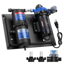 CrestWave RV Water Pump 110V AC 7GPM 70PSI and 1L 125PSI Pre-Pressurized Accumulator Tank, Quiet Water Transfer Pump and Accumulator Tank System for Home Water System, Irrigating & Industrial Settings