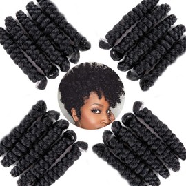 QUEENTAS 6 Packs 10inches Small Toni Curl Carrie Curl(8mm) Crochet Hair for Black Women Short Black Curly Crochet Synthetic Hair Extensions(Natural Black 1B)