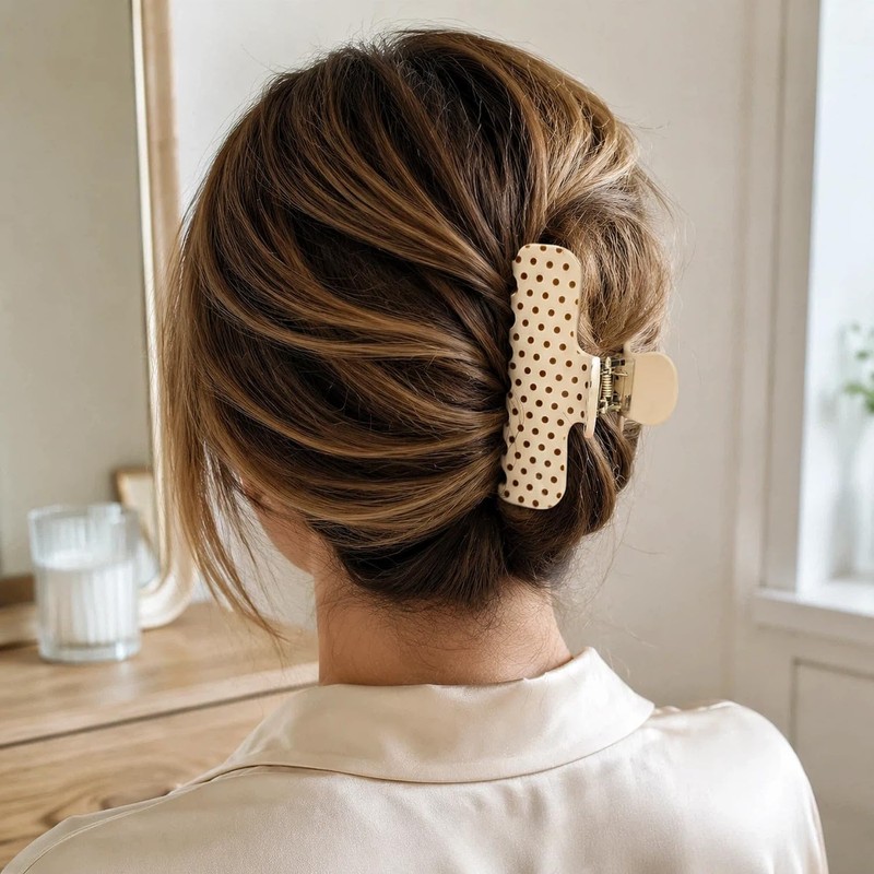 3.8 Inch Polka Dot Acetate Claw Clip for Women Thin