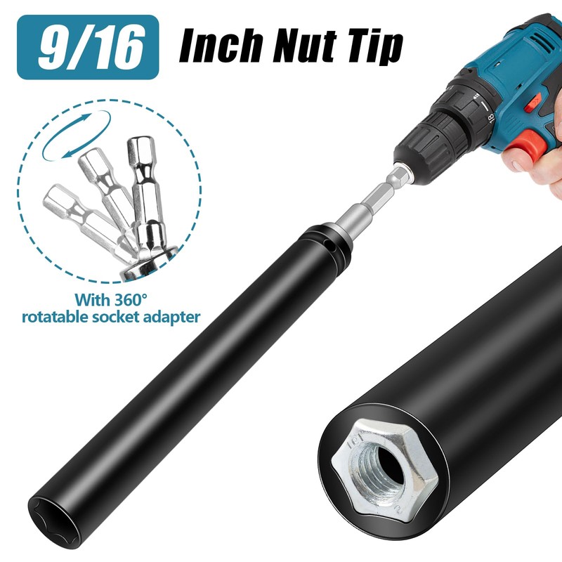 Haiabei 9/16"(12 Inch) Power Nut Driver Nut Runner Hollow Socket